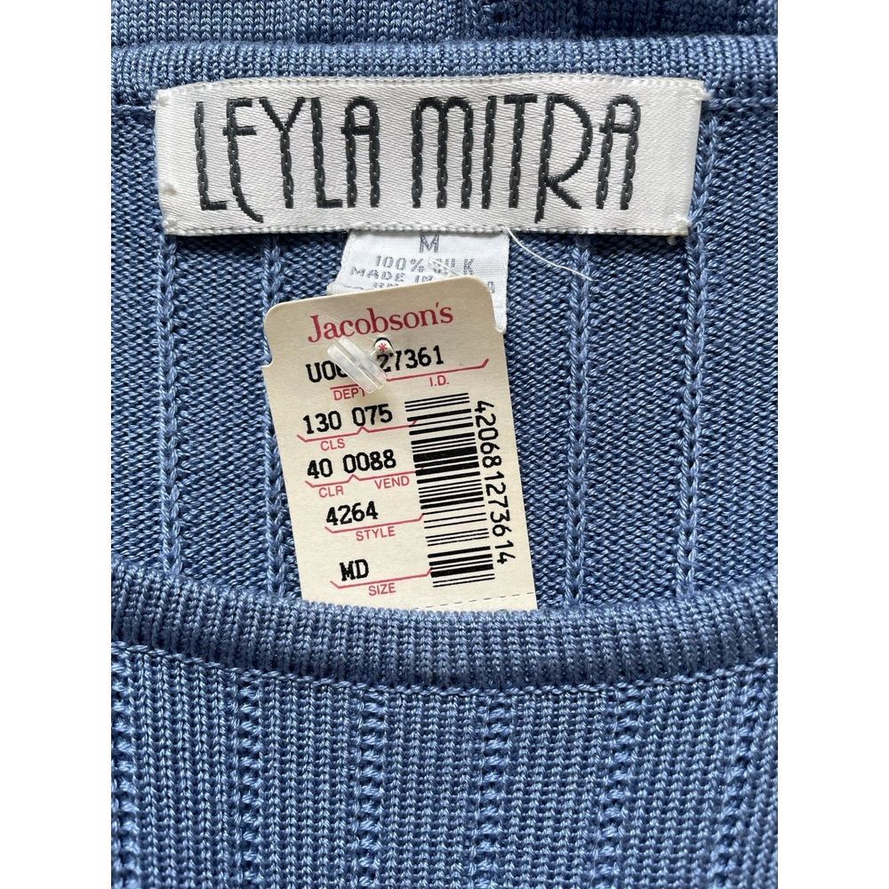 Leyla Mitra Short Sleeve Woman's Silk Sweater Blue Size Medium NWT  Vintage - Picture 6 of 6